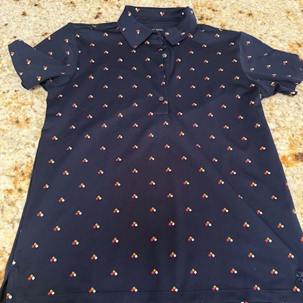 Tory Burch - Sport Geometric Polo Shirt in Navy Blue Size Small